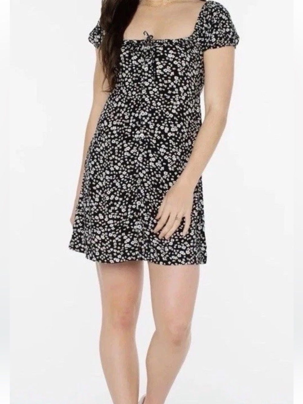 Roxy Shelley Coast Print Dress Size Small Black & White Floral Button NEW
